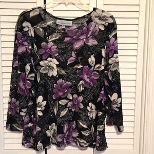 Samantha Grey Women's L Sheer Floral Top